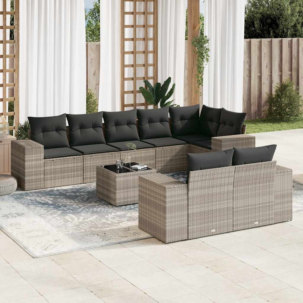 sofasæt til haven 9 dele med hynder polyrattan lysegrå