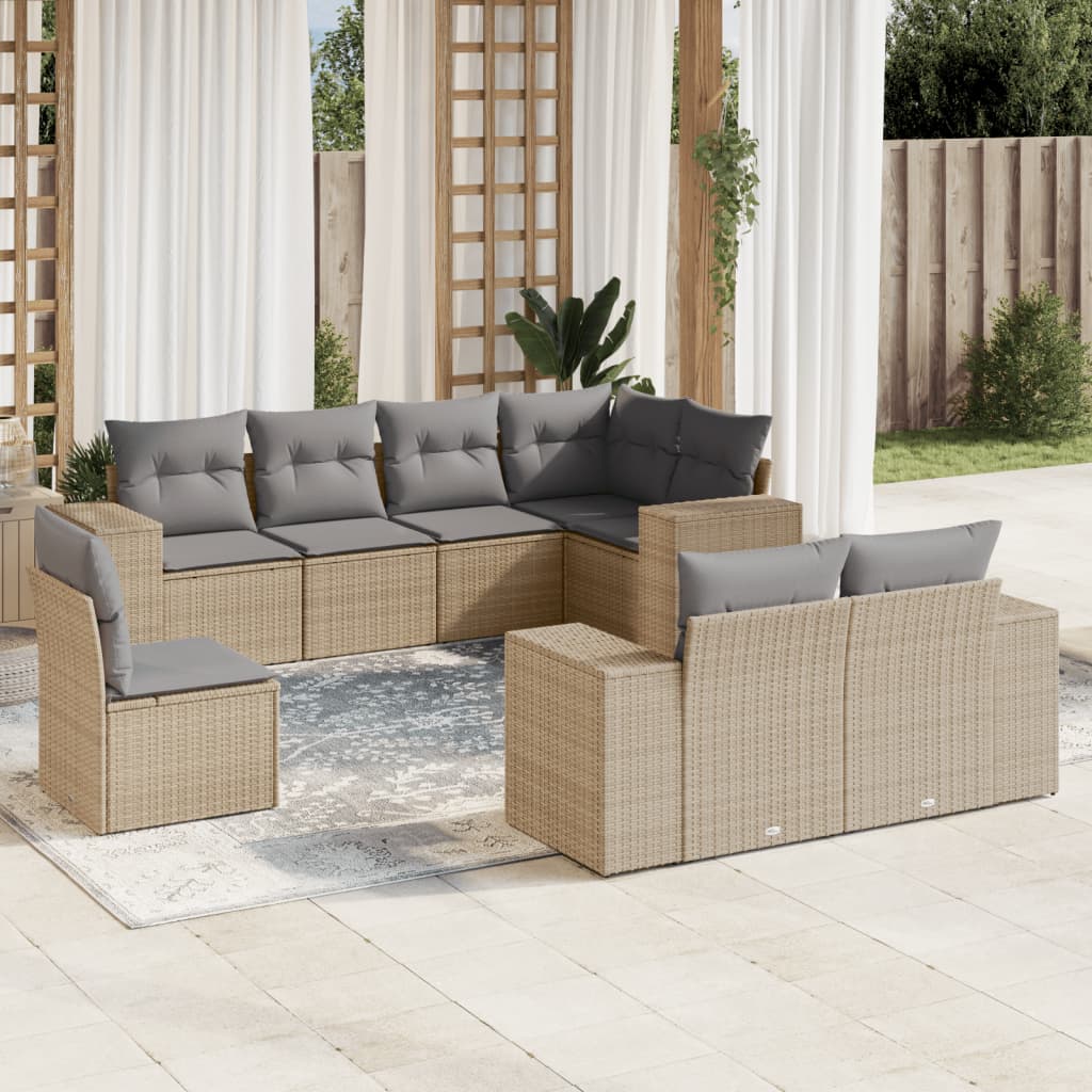 sofasæt til haven 8 dele med hynder polyrattan beige