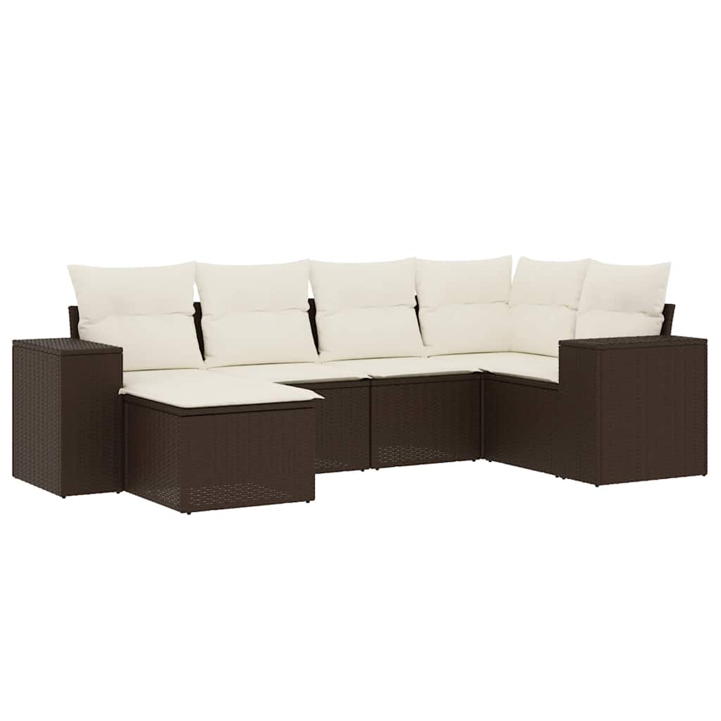 sofasæt til haven 6 dele med hynder polyrattan brun