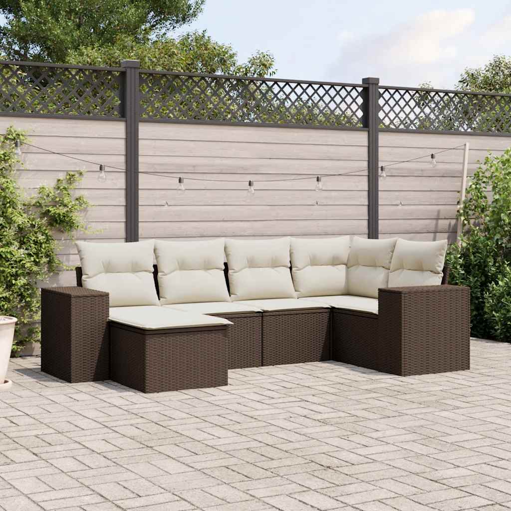 sofasæt til haven 6 dele med hynder polyrattan brun