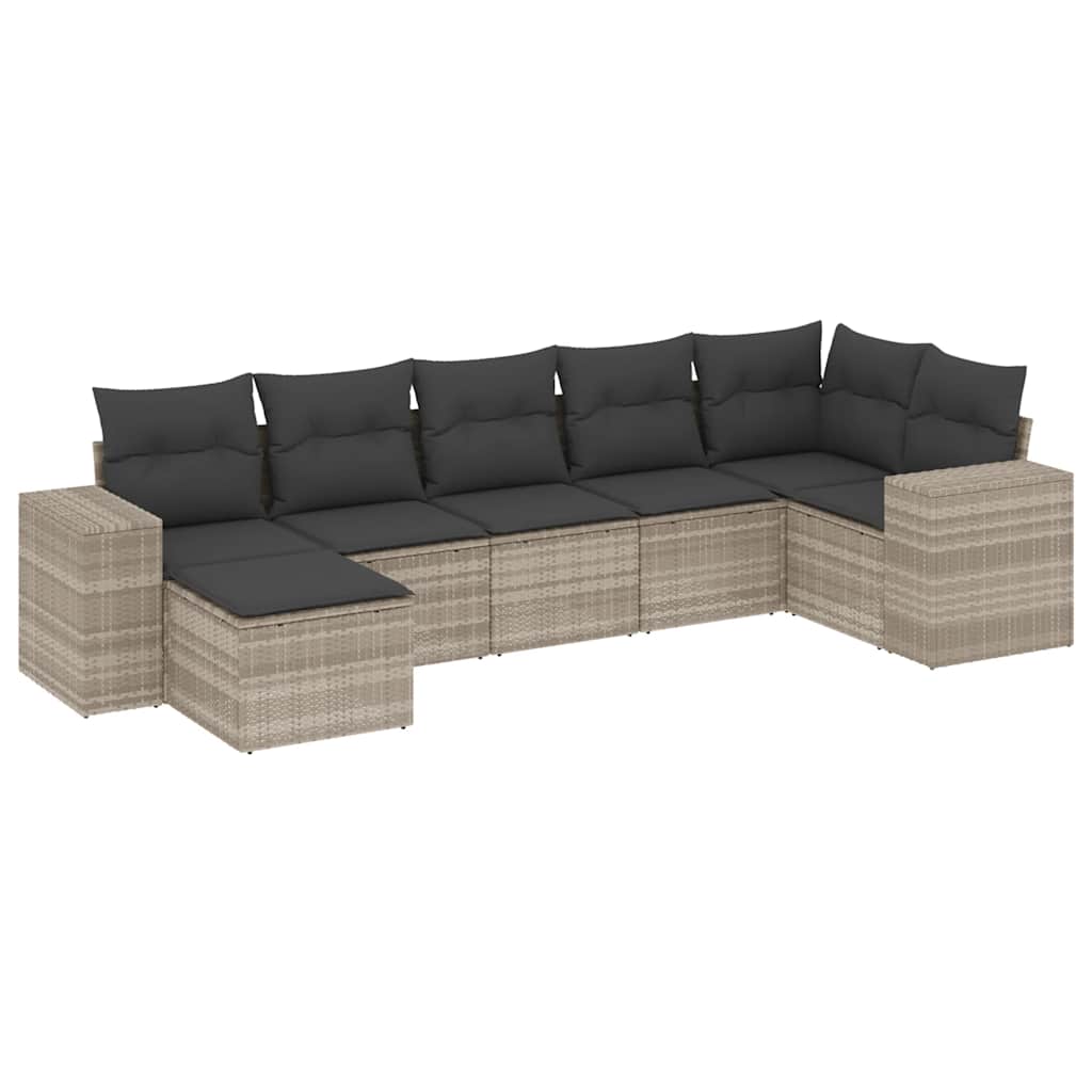 sofasæt til haven 7 dele med hynder polyrattan lysegrå