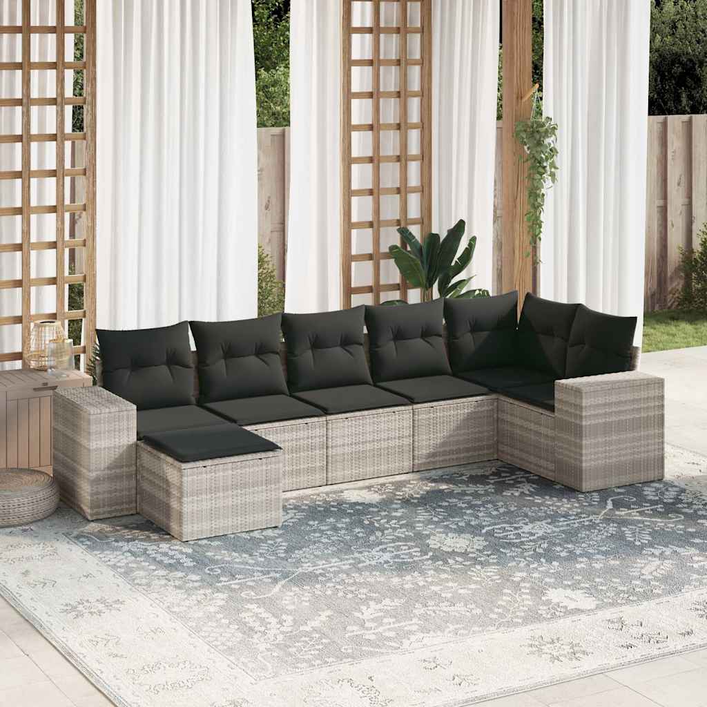 sofasæt til haven 7 dele med hynder polyrattan lysegrå