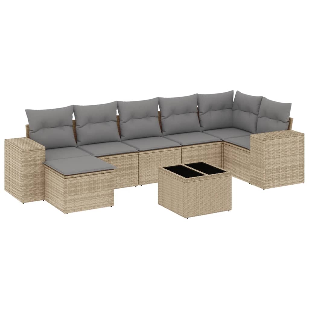 sofasæt til haven 8 dele med hynder polyrattan beige
