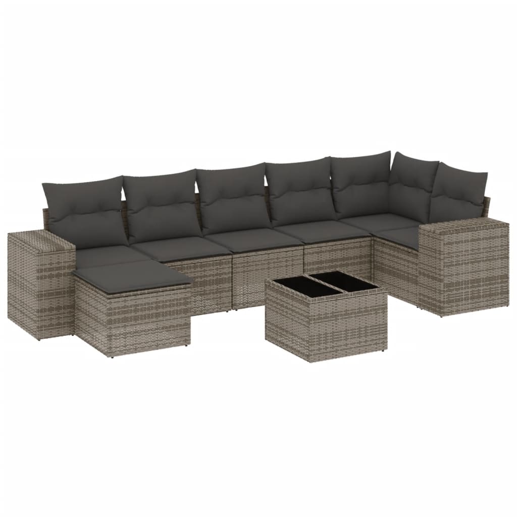 sofasæt til haven 8 dele med hynder polyrattan grå