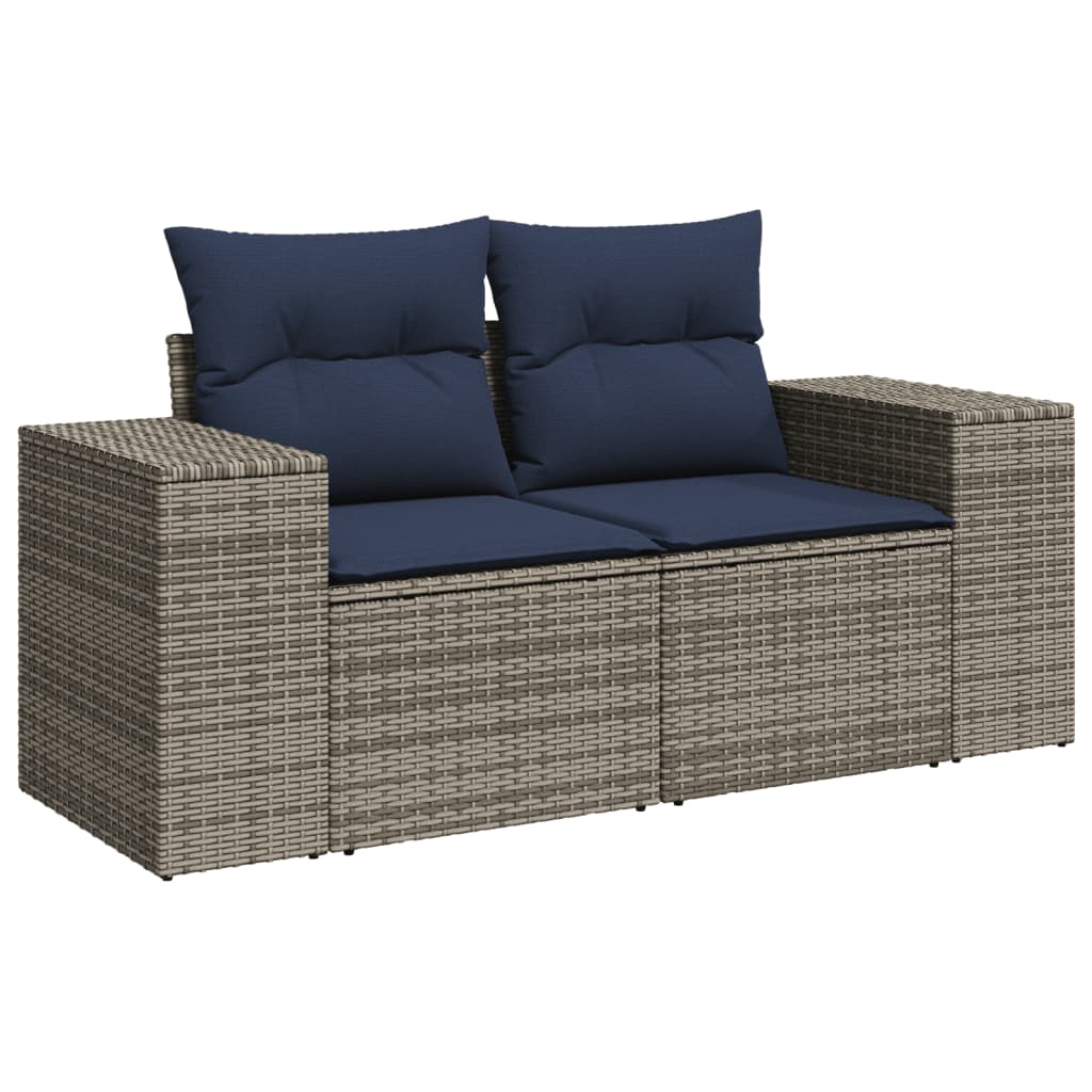 havesofasæt med 8 hynder grå polyrattan