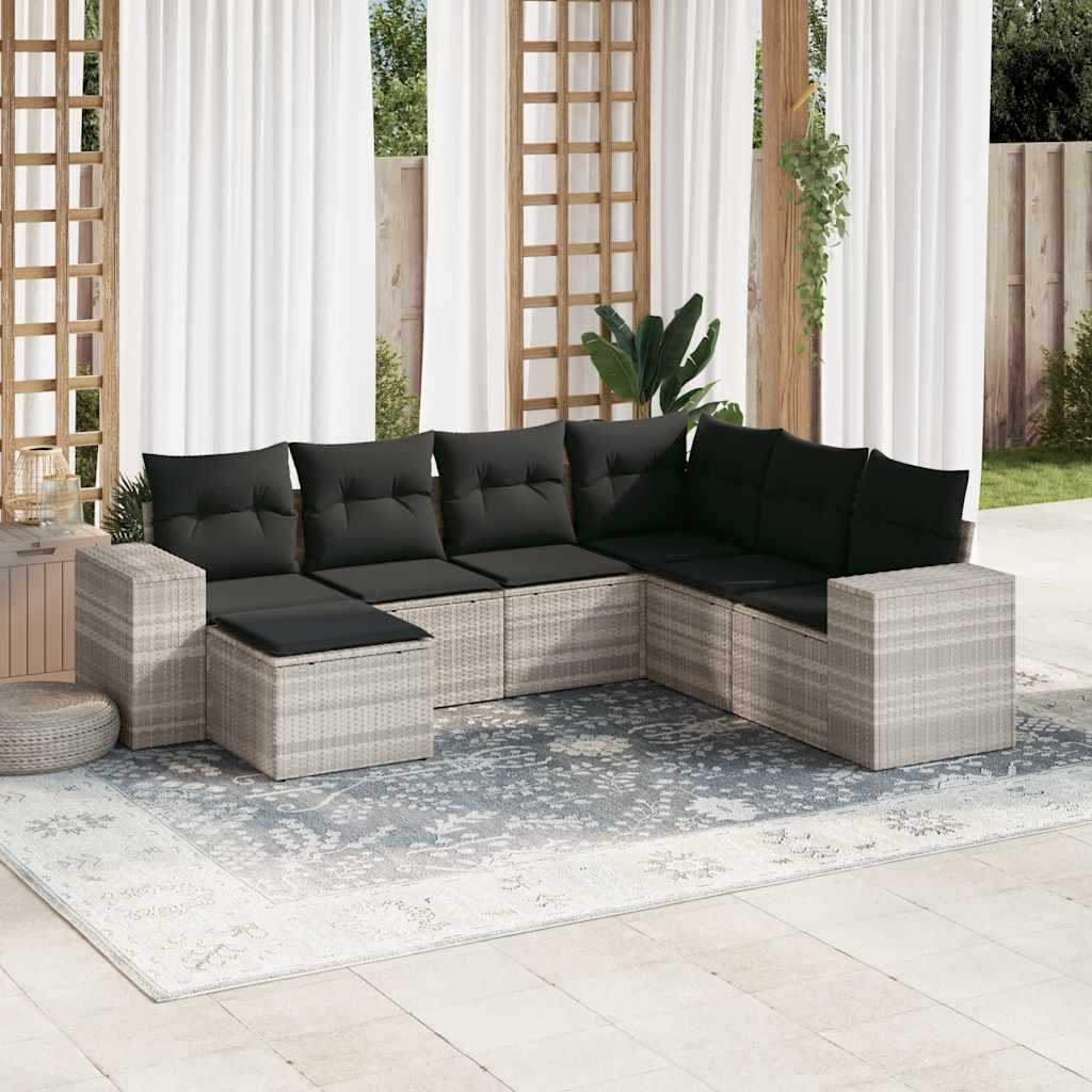 sofasæt til haven 7 dele med hynder polyrattan lysegrå