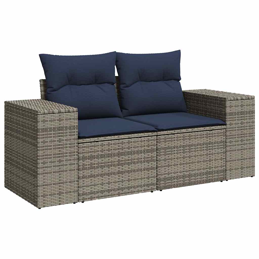 havesofasæt med 8 hynder grå polyrattan