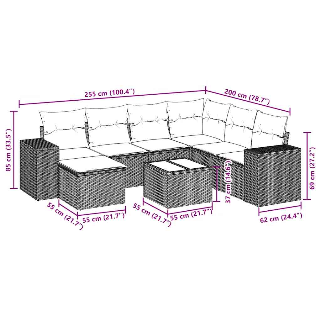 sofasæt til haven 8 dele med hynder polyrattan lysegrå