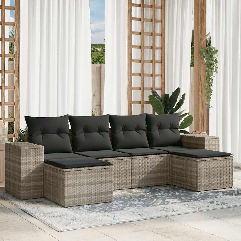sofasæt til haven 6 dele med hynder polyrattan lysegrå