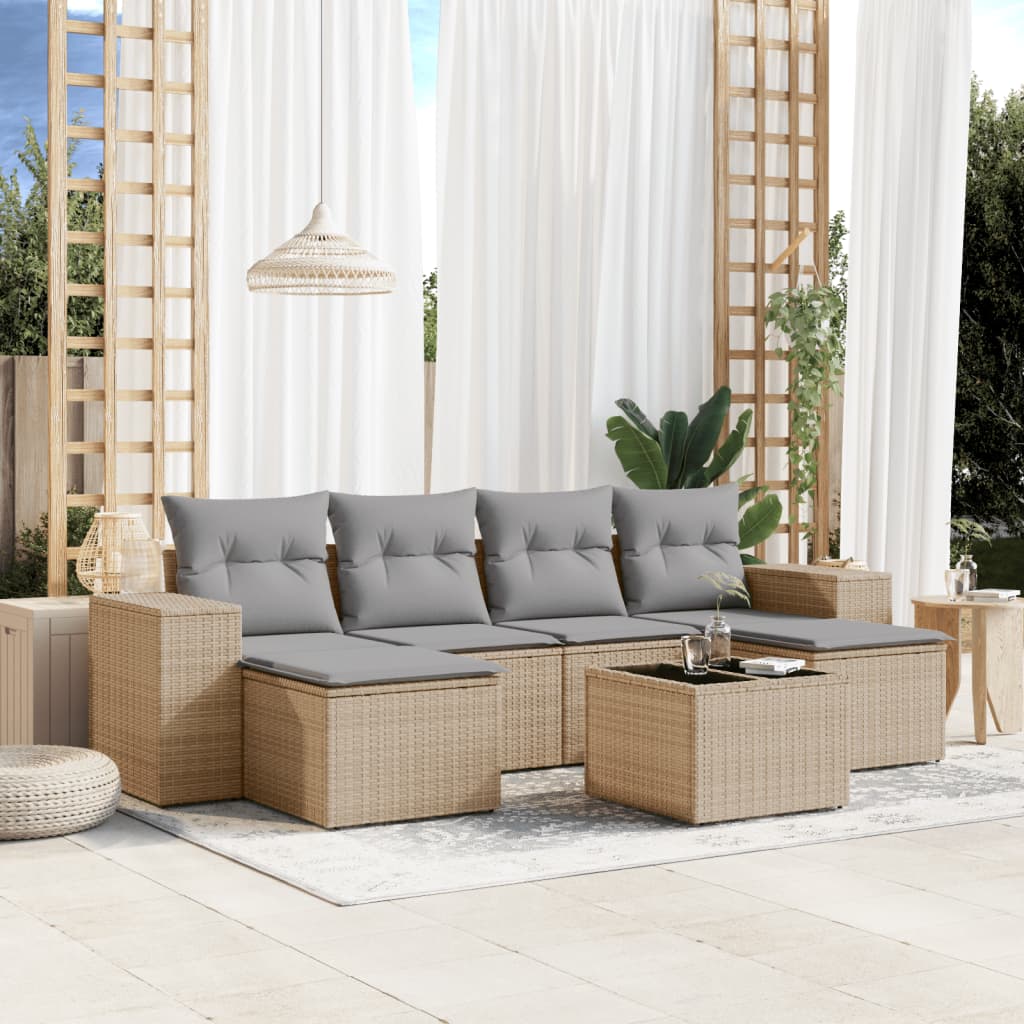 sofasæt til haven 7 dele med hynder polyrattan beige