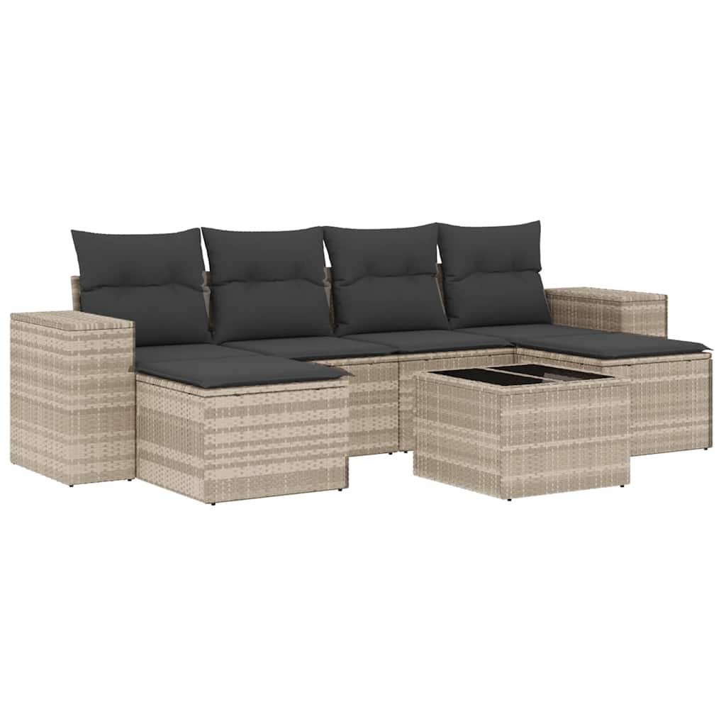 sofasæt til haven 7 dele med hynder polyrattan lysegrå