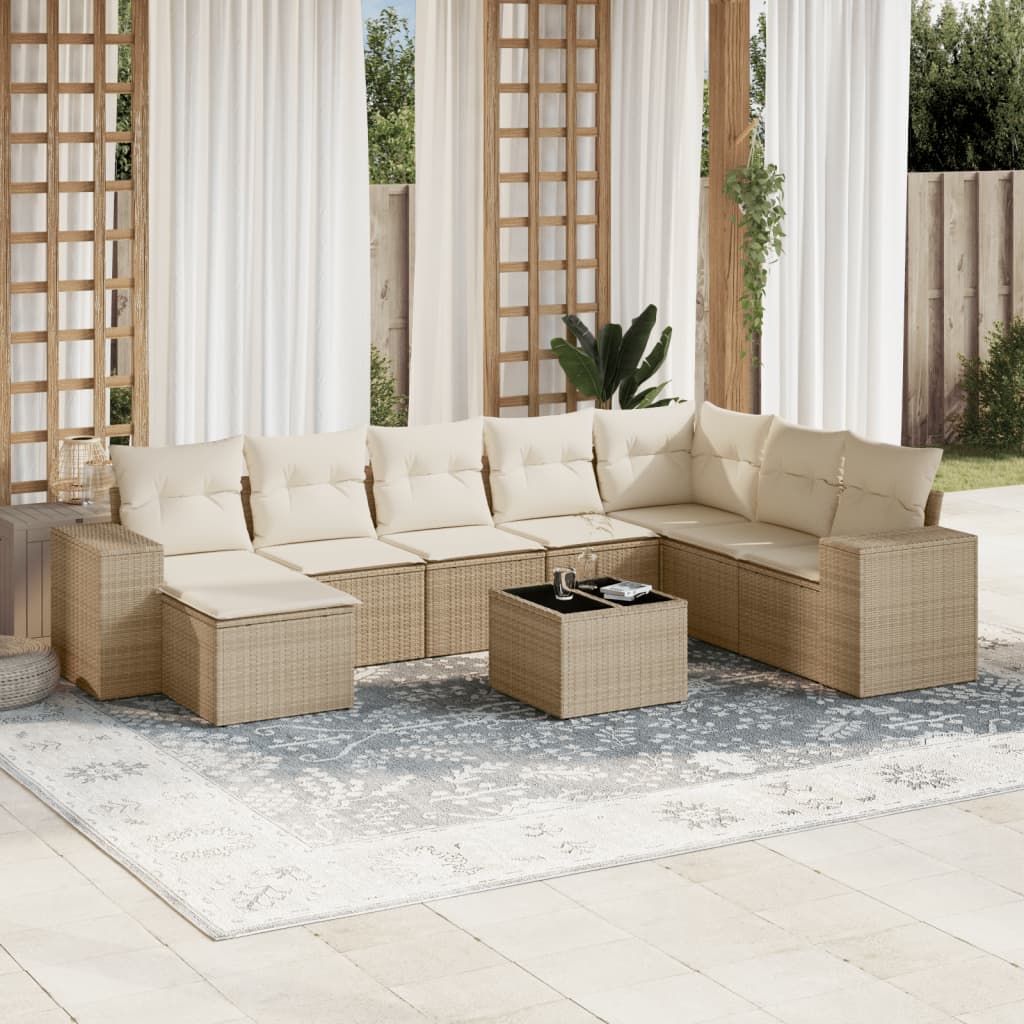 sofasæt til haven 9 dele med hynder polyrattan beige
