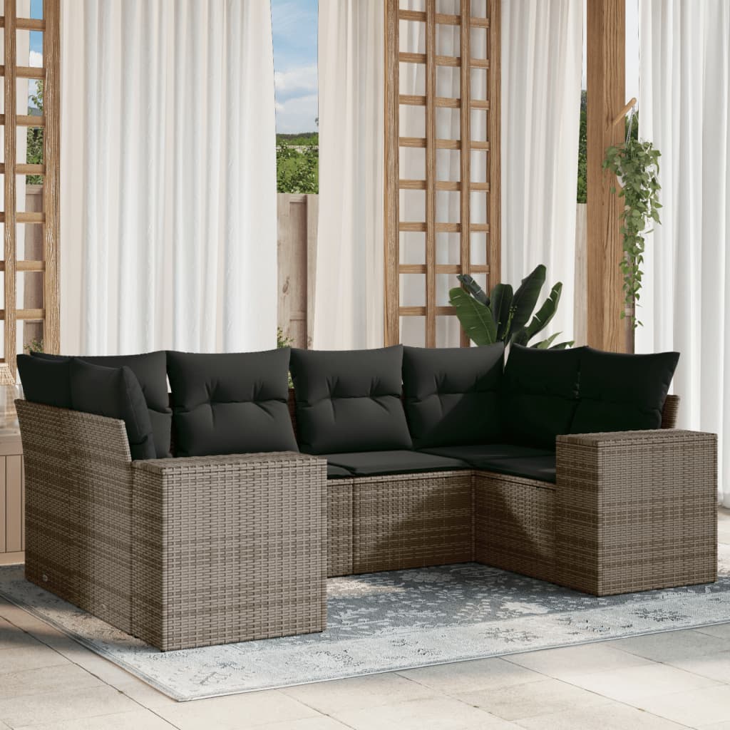 sofasæt til haven 6 dele med hynder polyrattan grå