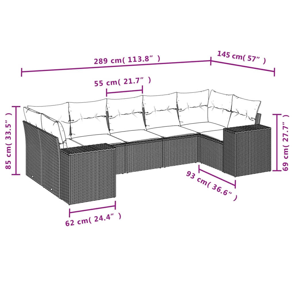 havesofasæt med 7 hynder sort polyrattan