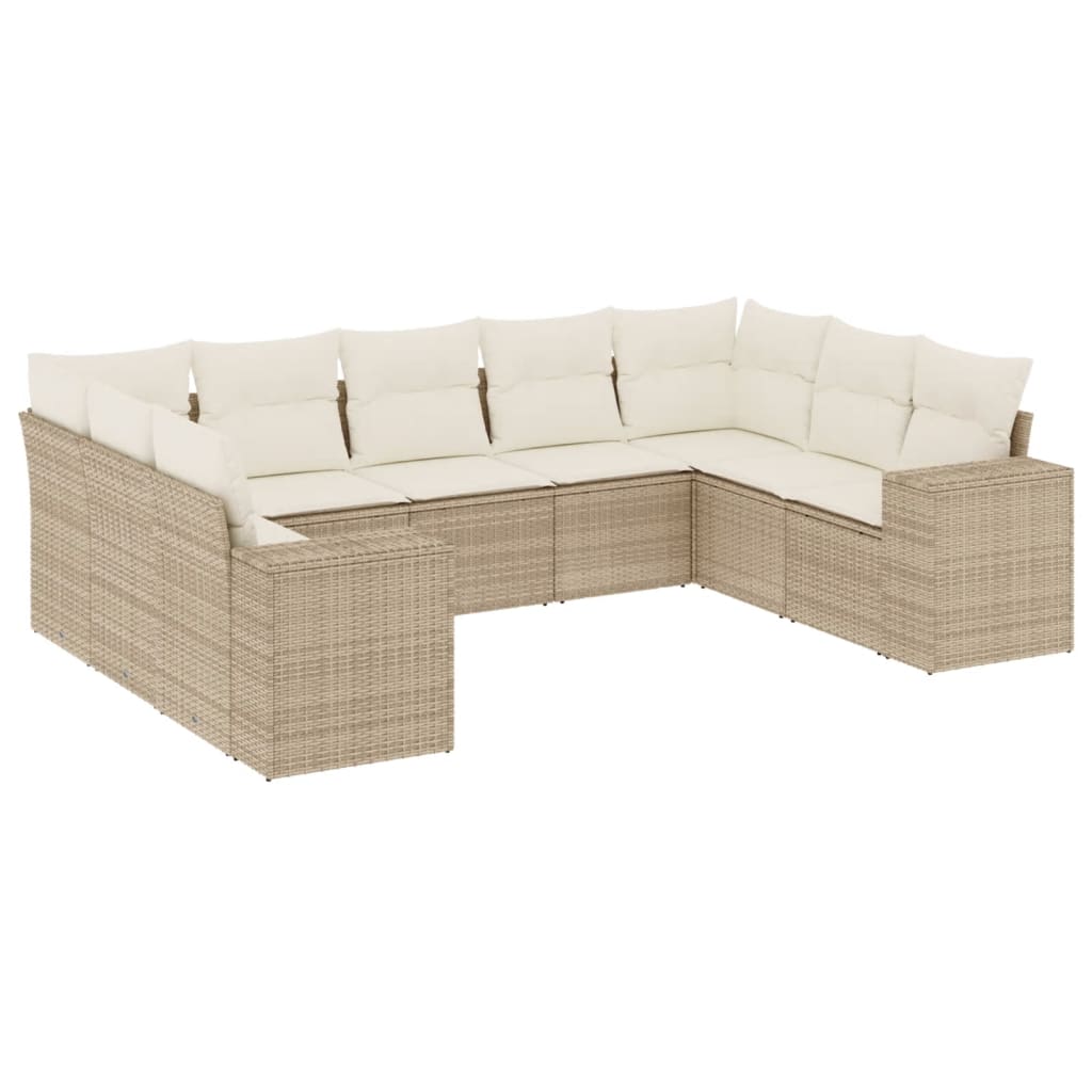 sofasæt til haven 9 dele med hynder polyrattan beige