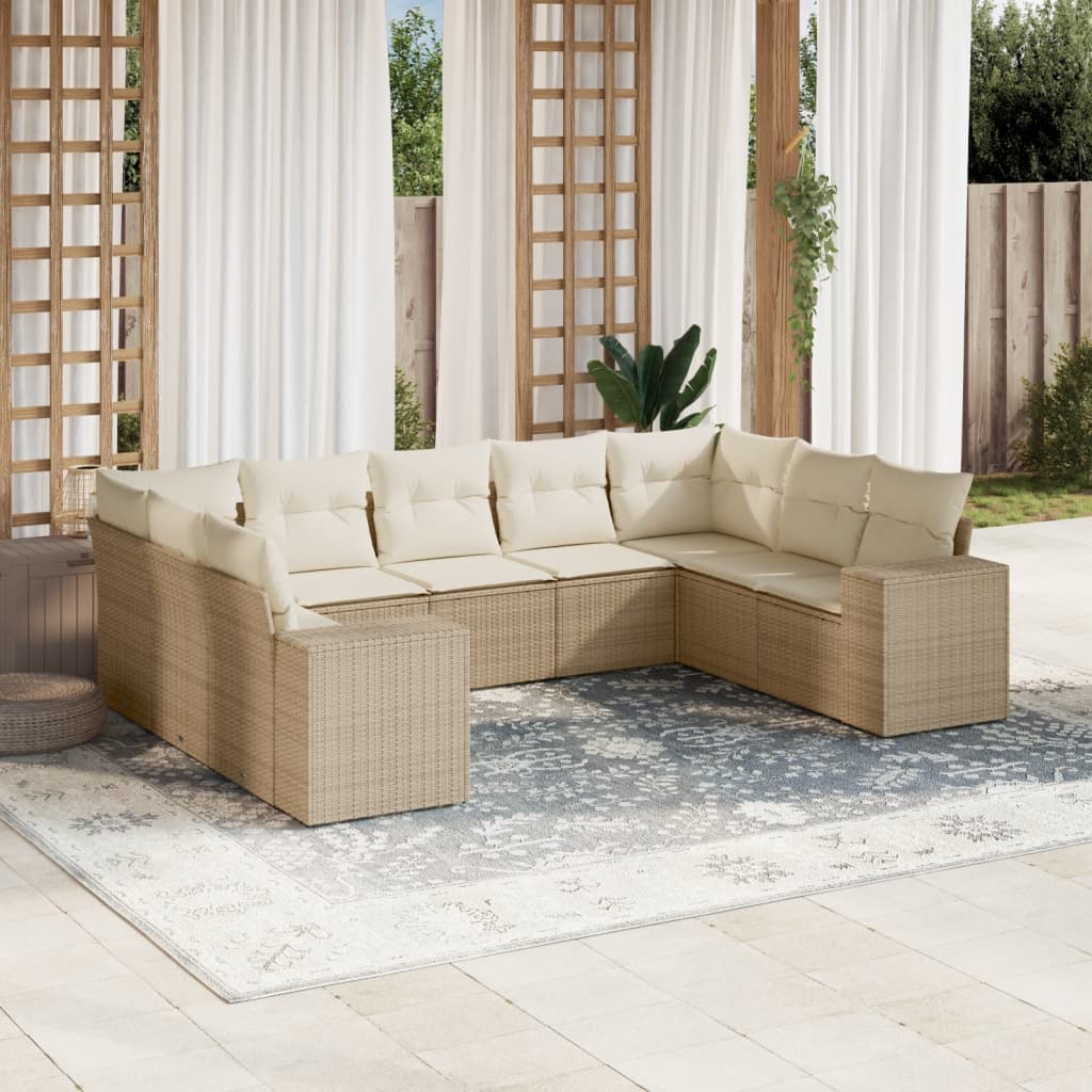 sofasæt til haven 9 dele med hynder polyrattan beige