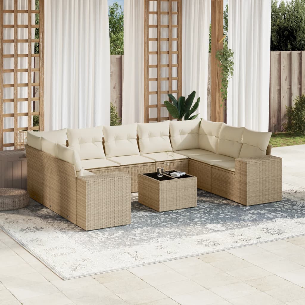 sofasæt til haven 10 dele med hynder polyrattan beige