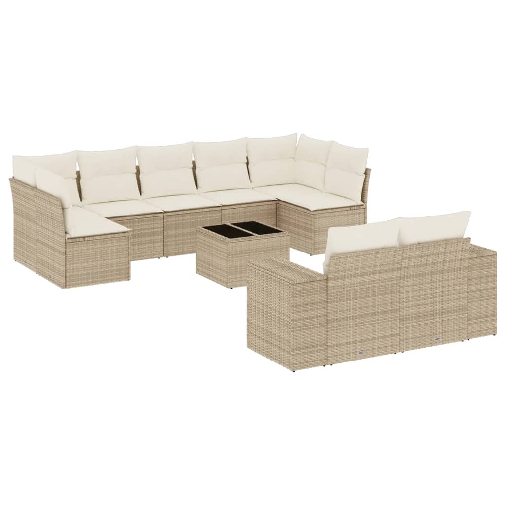 sofasæt til haven 10 dele med hynder polyrattan beige