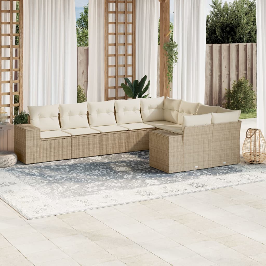 sofasæt til haven 9 dele med hynder polyrattan beige