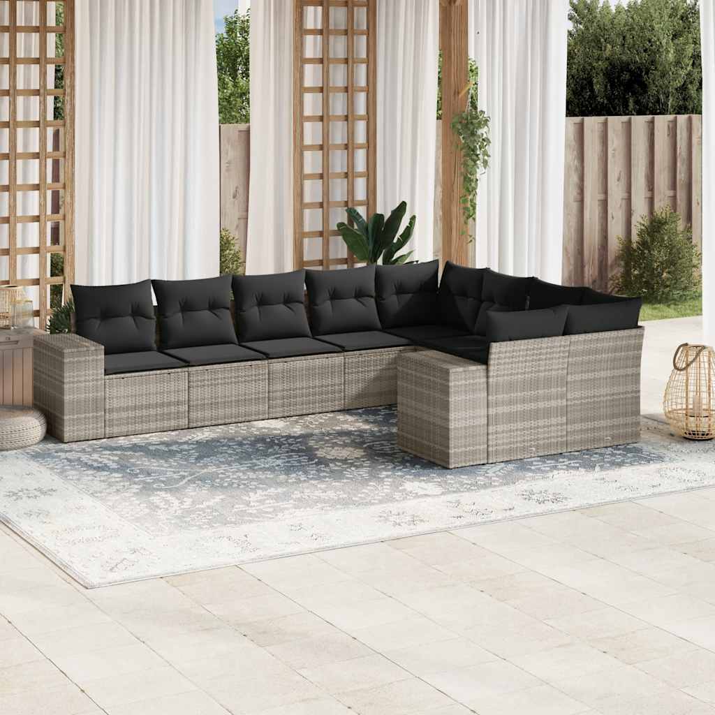 sofasæt til haven 9 dele med hynder polyrattan lysegrå
