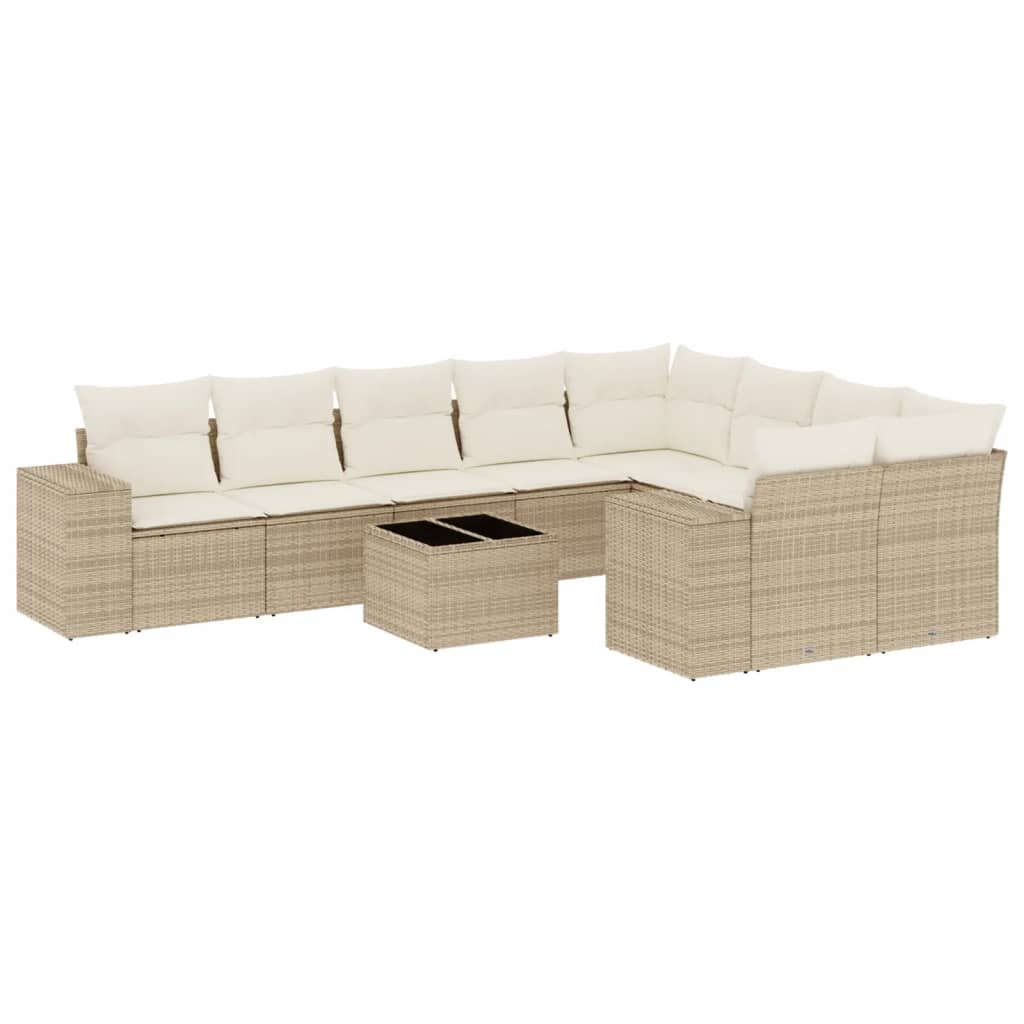 sofasæt til haven 10 dele med hynder polyrattan beige