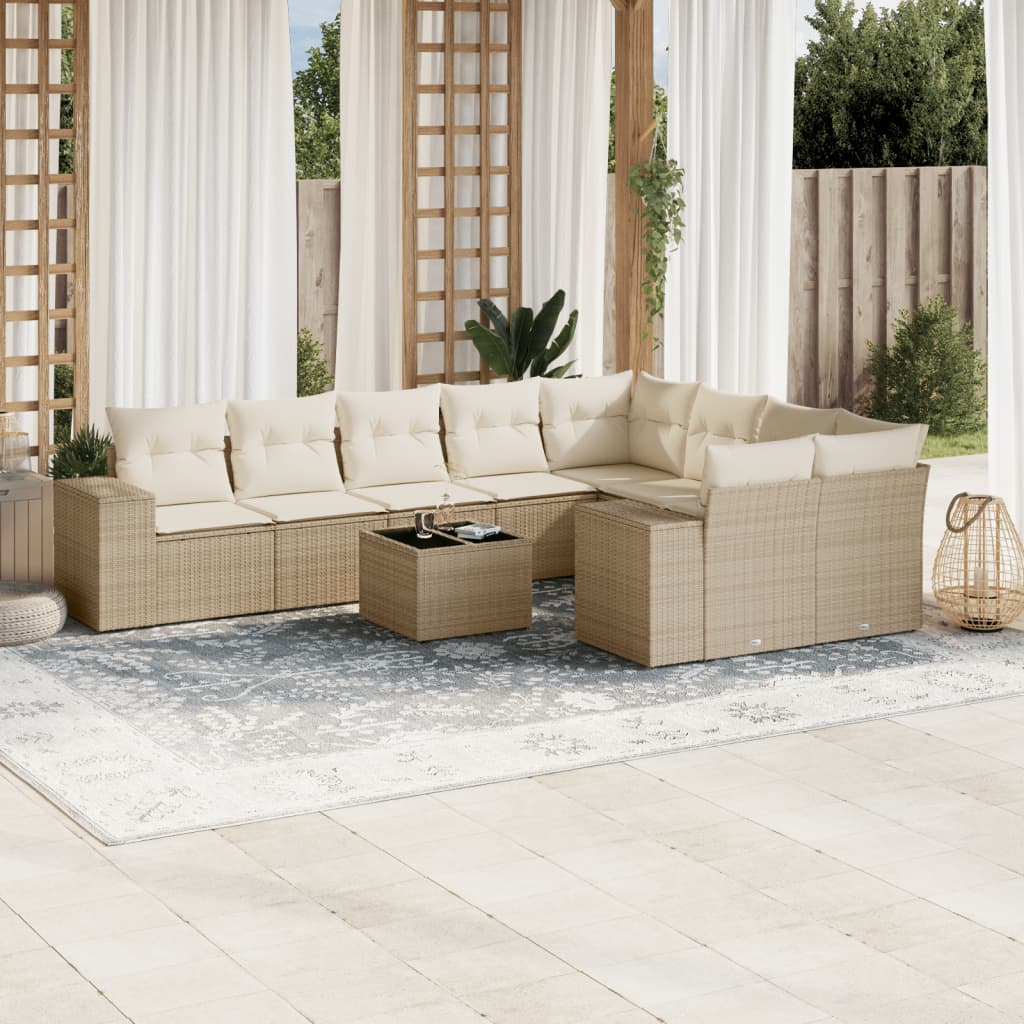 sofasæt til haven 10 dele med hynder polyrattan beige