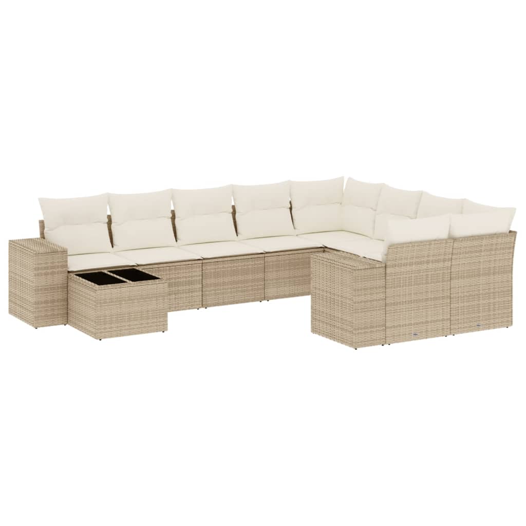 sofasæt til haven 10 dele med hynder polyrattan beige