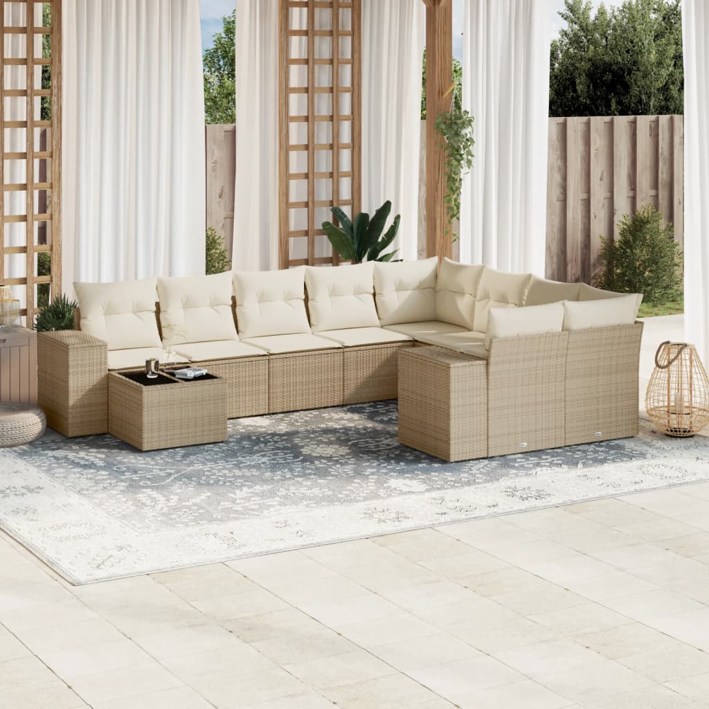 sofasæt til haven 10 dele med hynder polyrattan beige