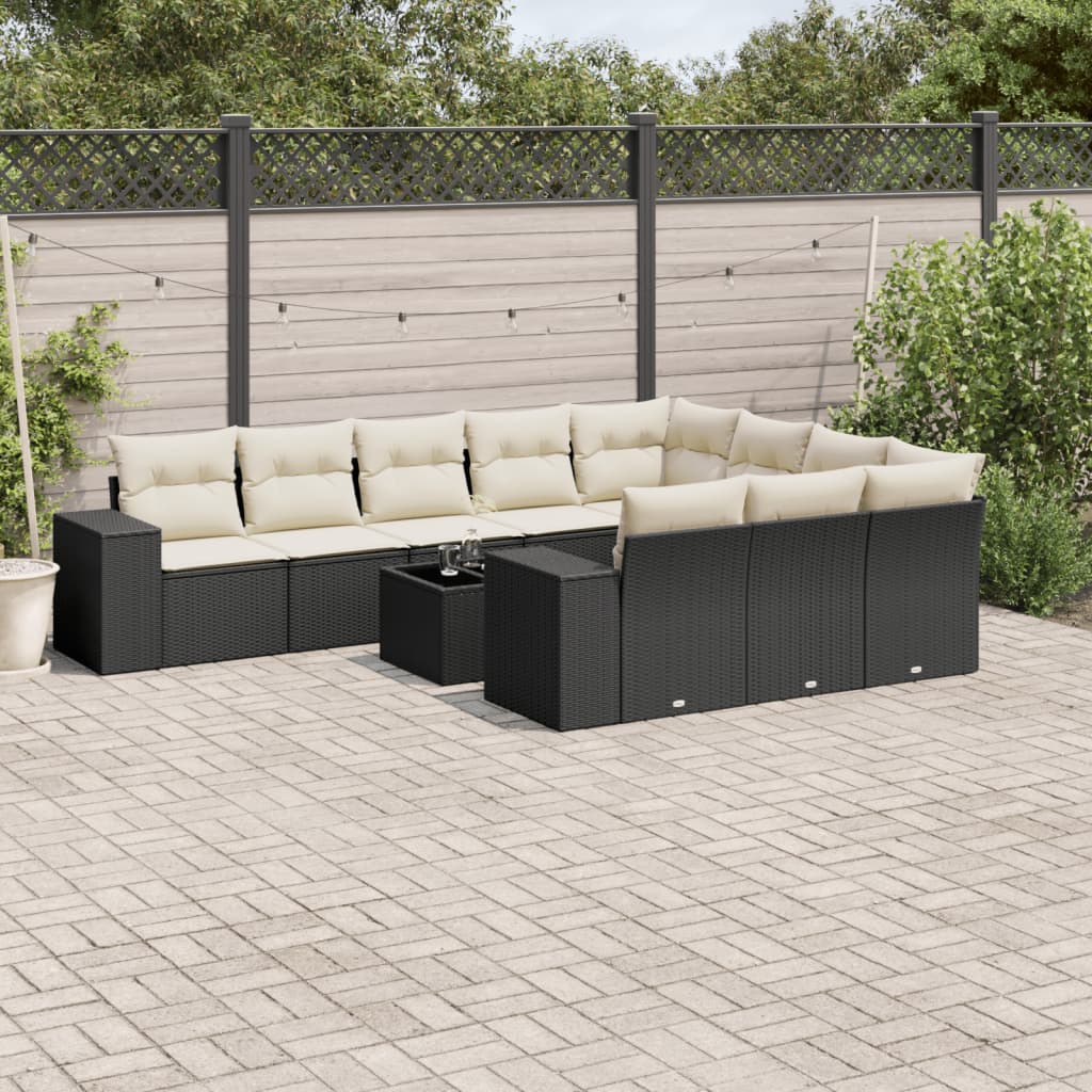 sofasæt til haven 11 dele med hynder polyrattan sort