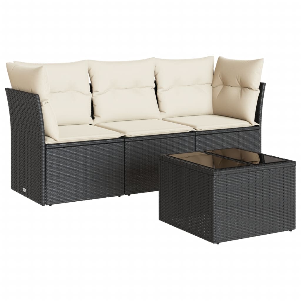 sofasæt til haven 4 dele med hynder polyrattan sort