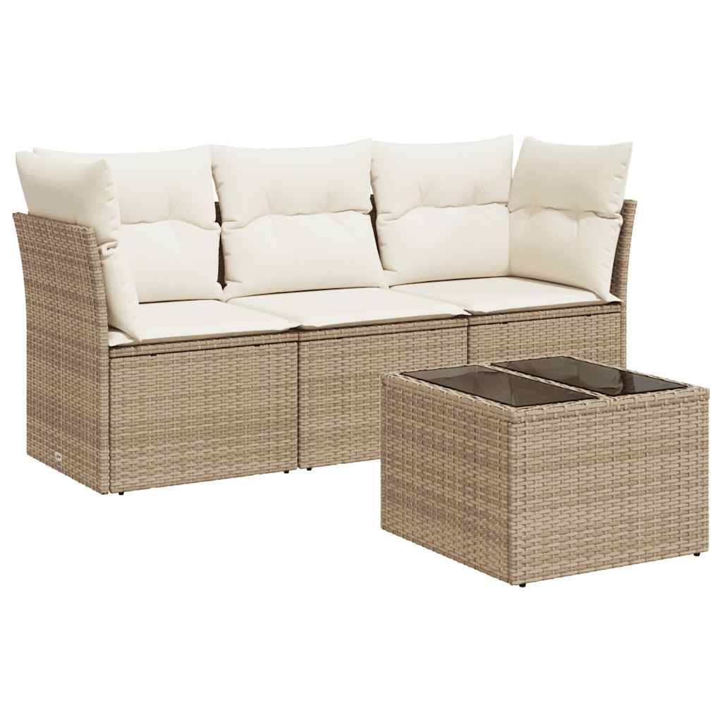sofasæt til haven 4 dele med hynder polyrattan beige