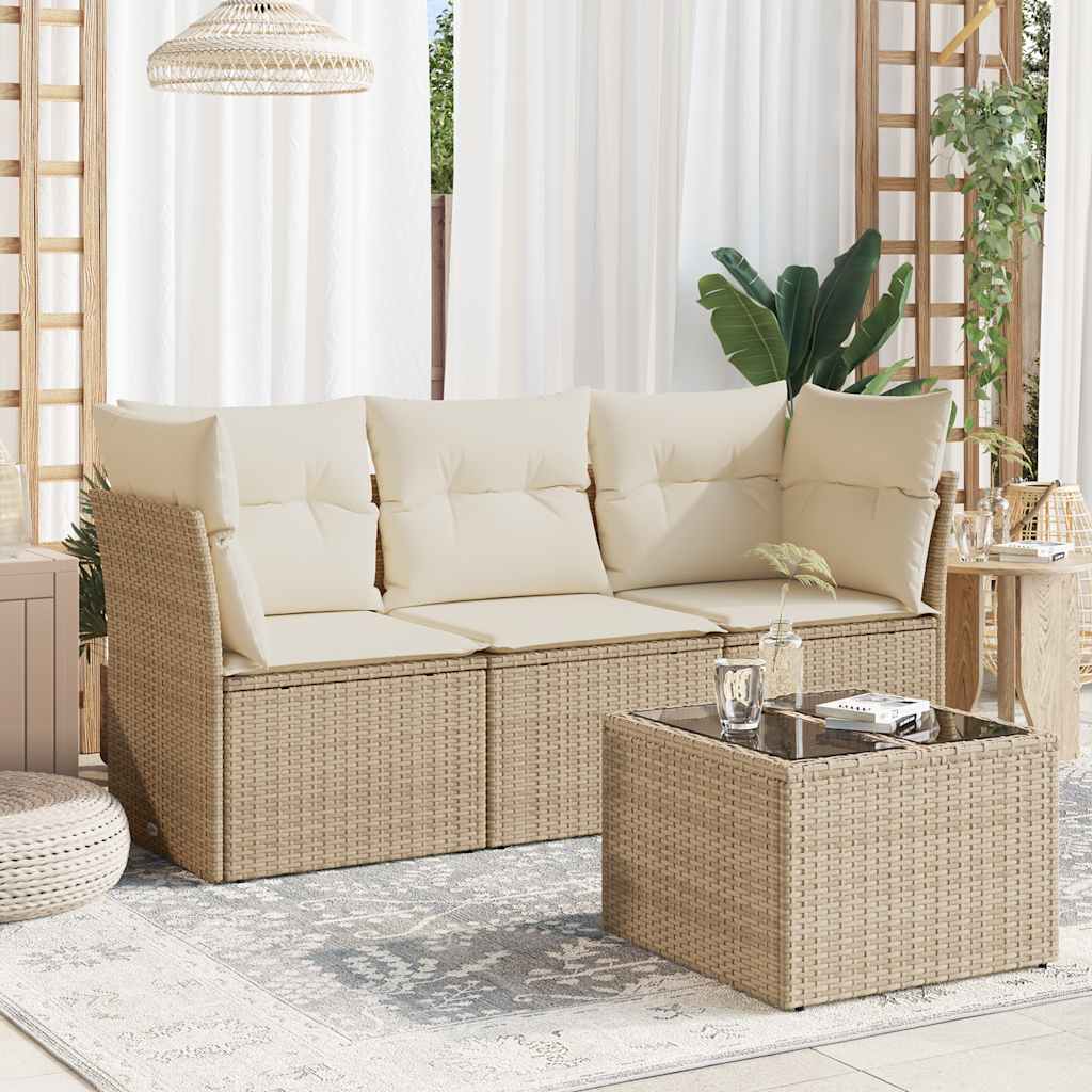 sofasæt til haven 4 dele med hynder polyrattan beige