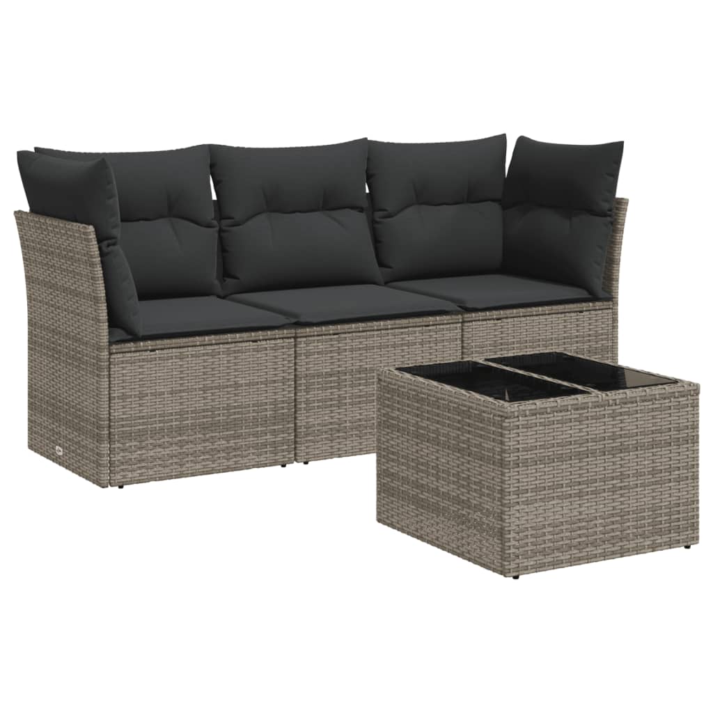 sofasæt til haven 4 dele med hynder polyrattan grå