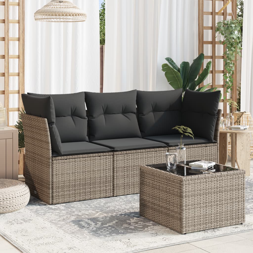 sofasæt til haven 4 dele med hynder polyrattan grå