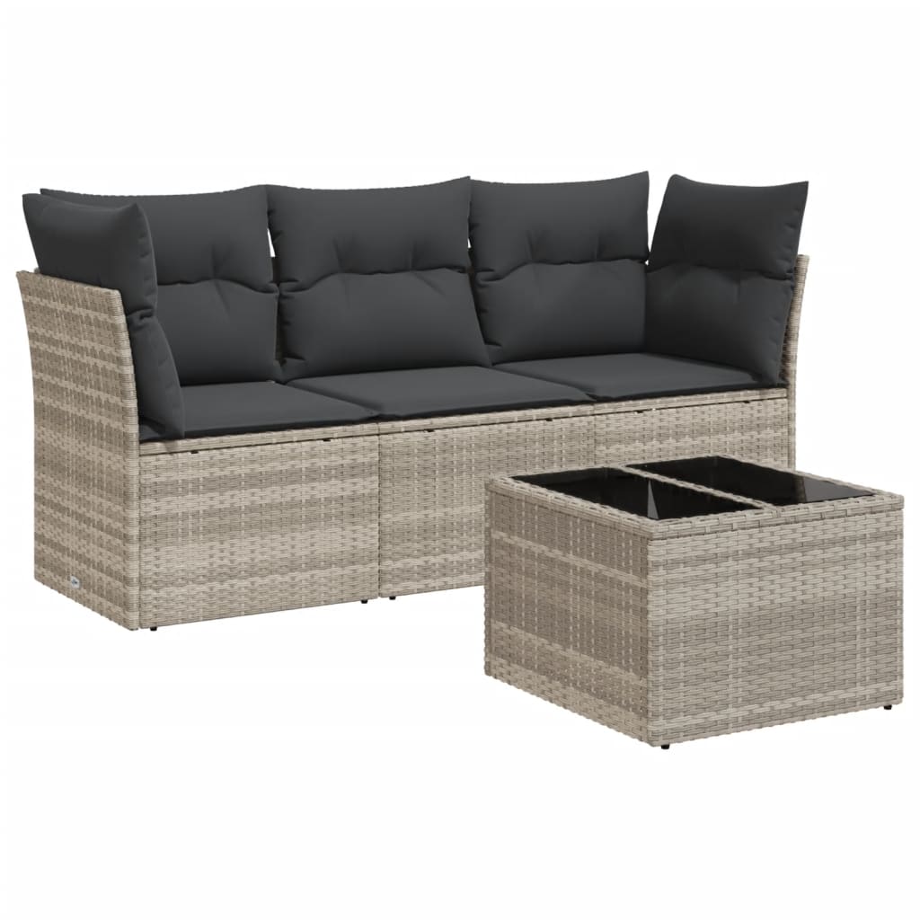 sofasæt til haven 4 dele med hynder polyrattan lysegrå