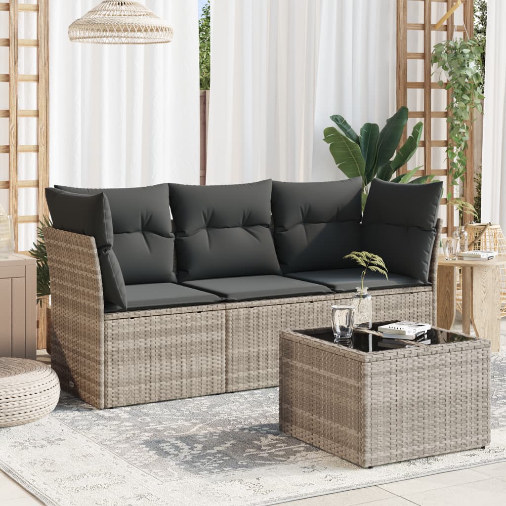 sofasæt til haven 4 dele med hynder polyrattan lysegrå