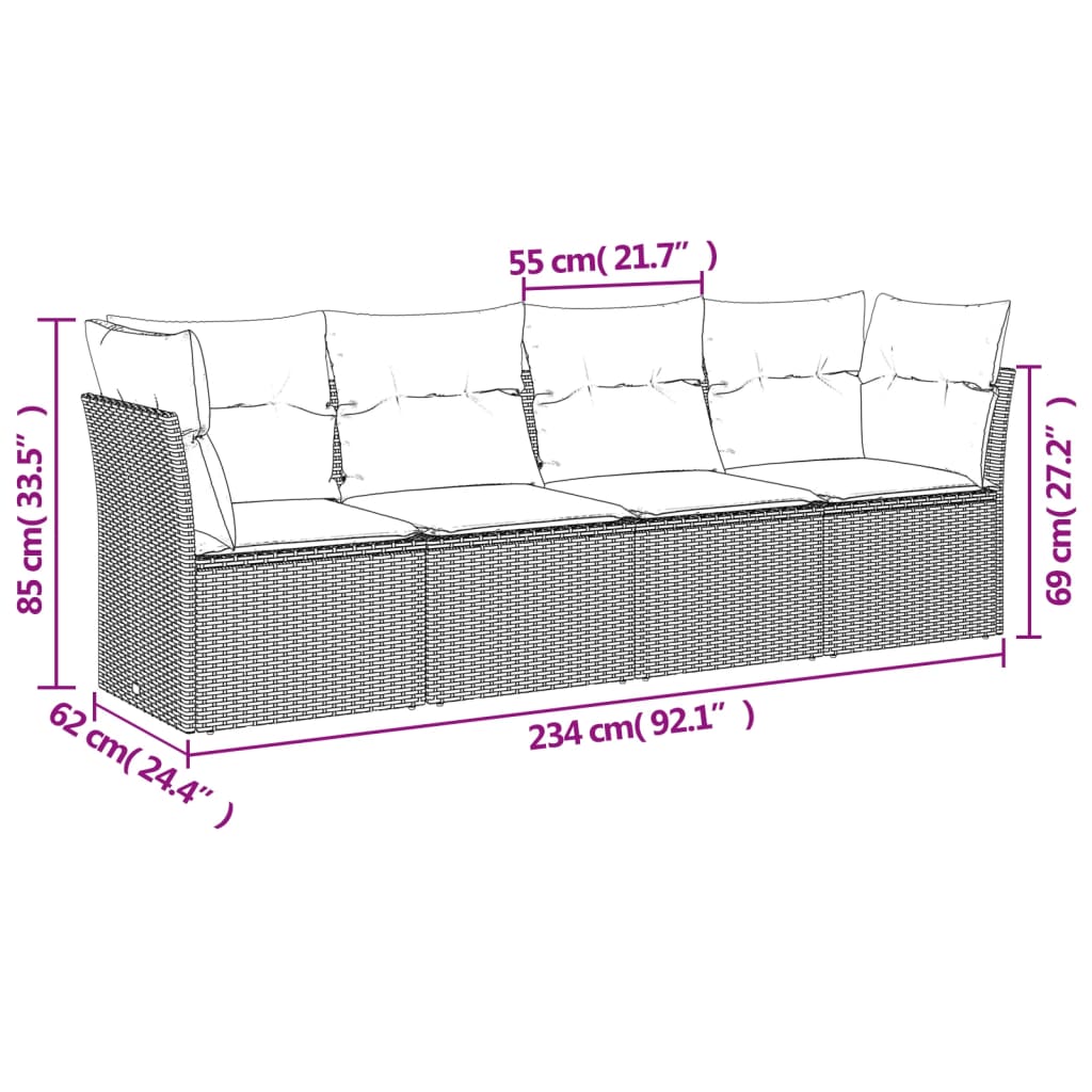 sofasæt til haven 4 dele med hynder polyrattan grå