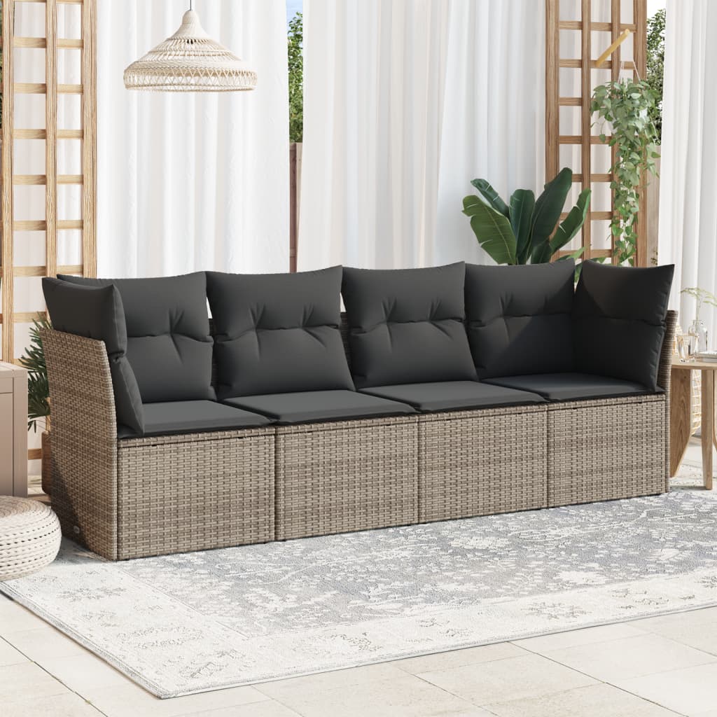 sofasæt til haven 4 dele med hynder polyrattan grå