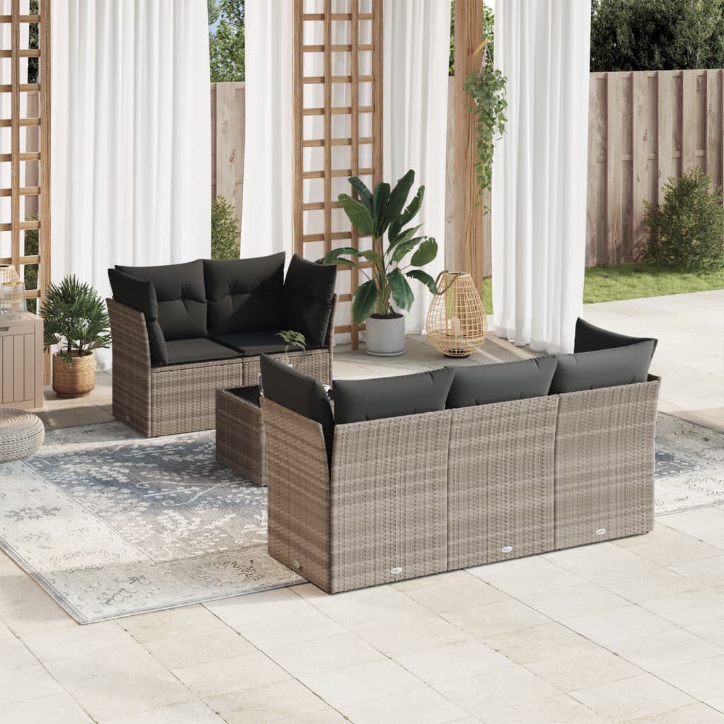 sofasæt til haven 6 dele med hynder polyrattan lysegrå