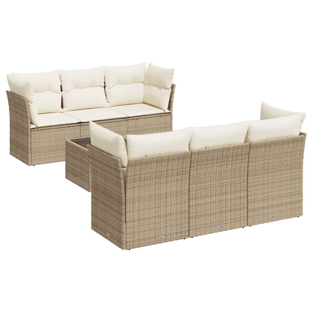 sofasæt til haven 7 dele med hynder polyrattan beige