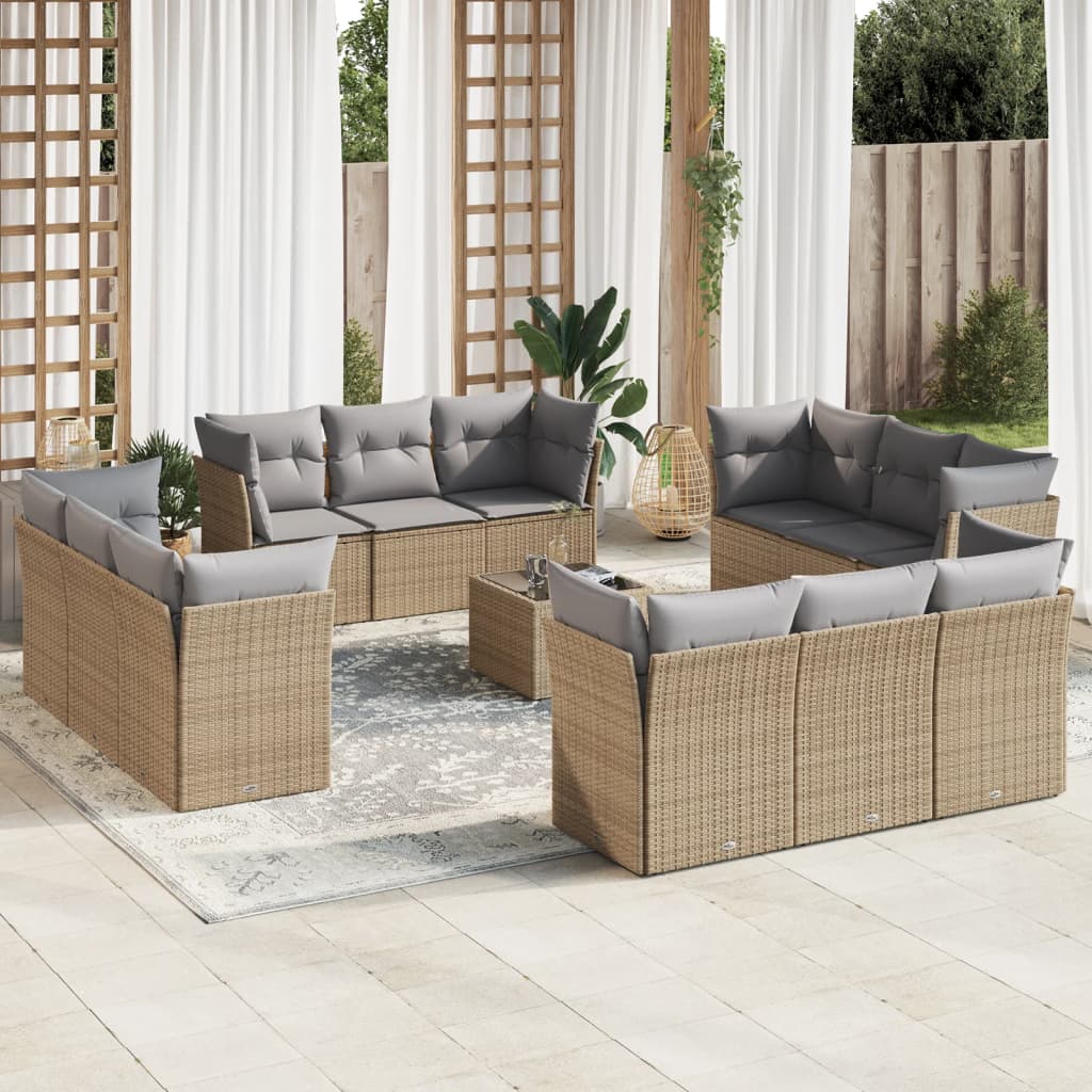 sofasæt til haven 13 dele med hynder polyrattan beige