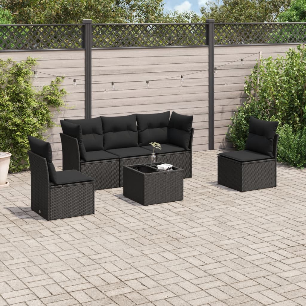 sofasæt til haven 6 dele med hynder polyrattan sort