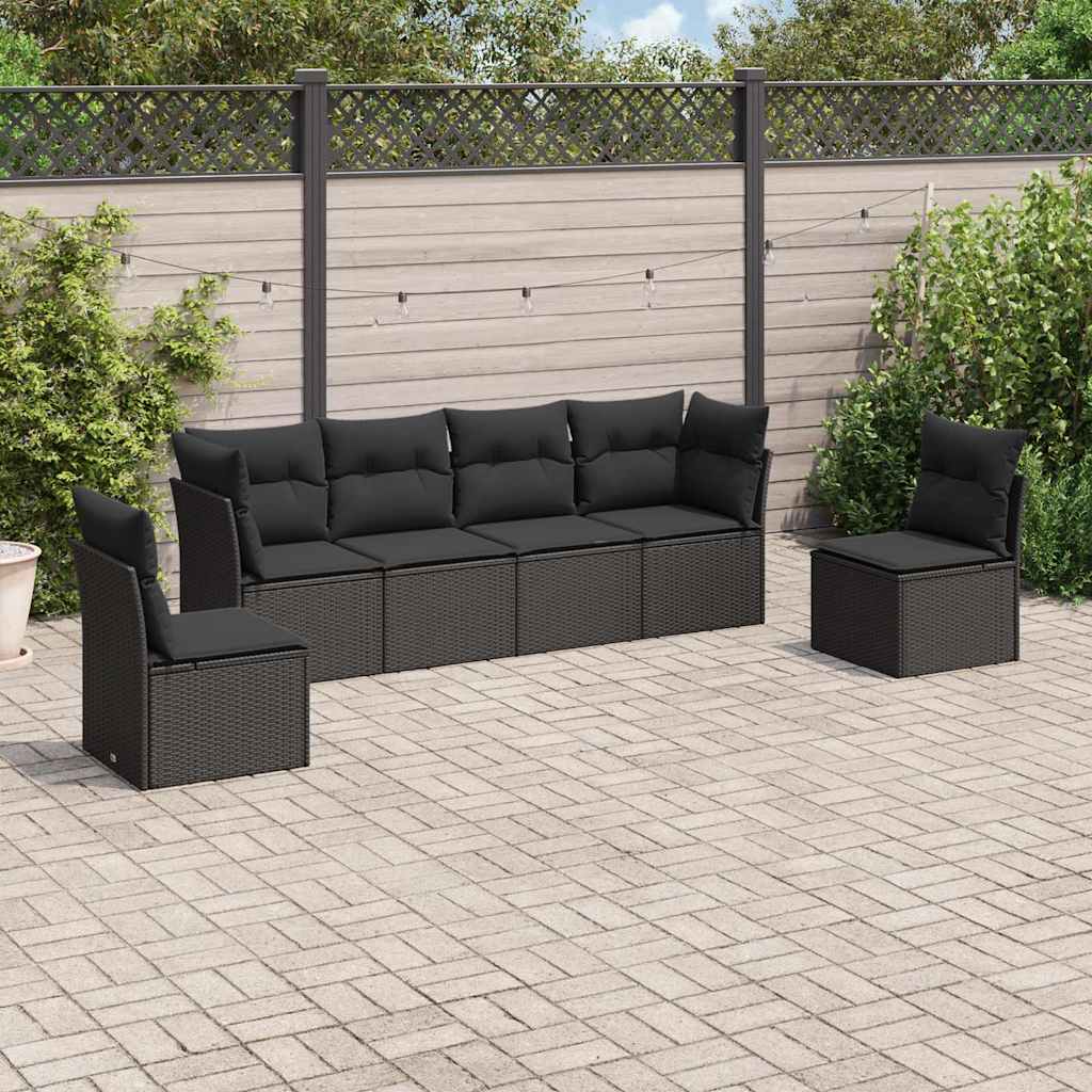 sofasæt til haven 6 dele med hynder polyrattan sort
