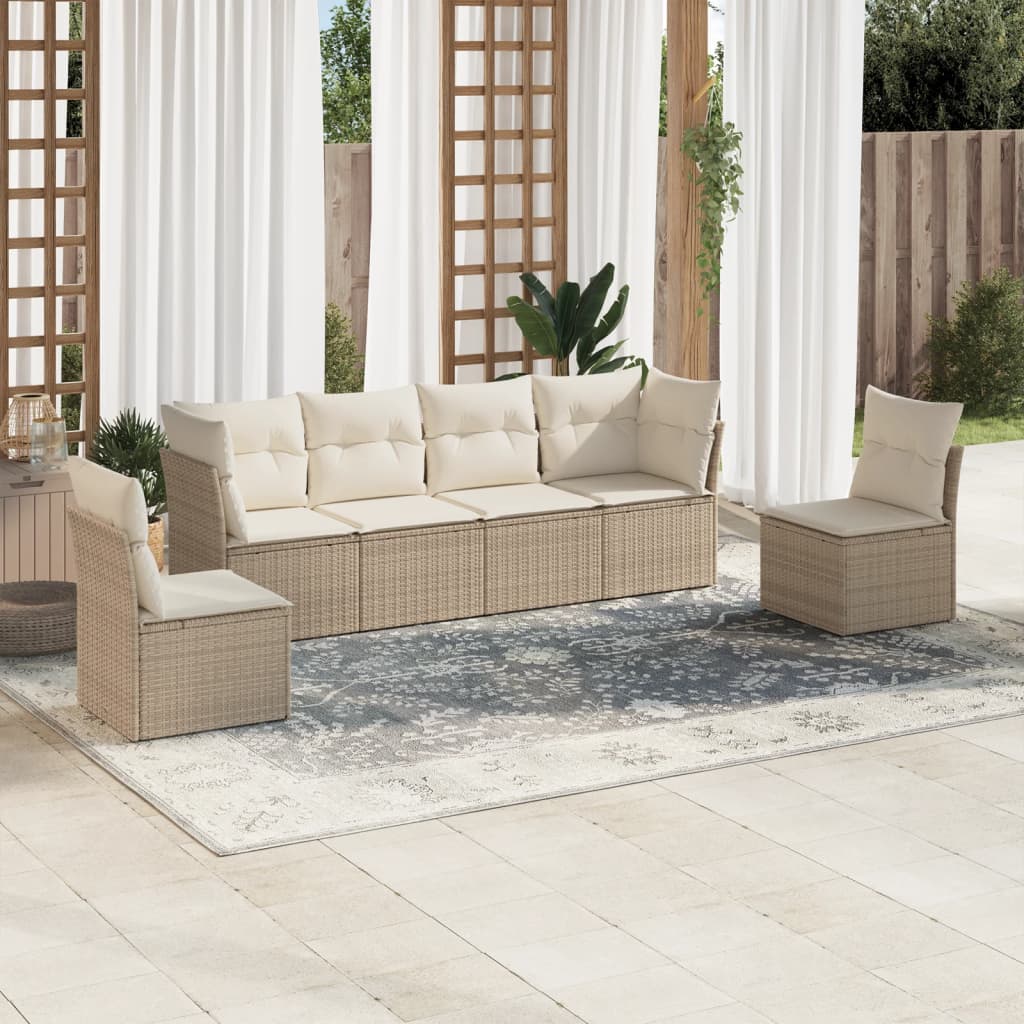 sofasæt til haven 6 dele med hynder polyrattan beige