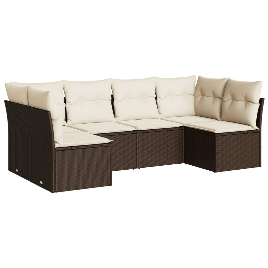 sofasæt til haven 6 dele med hynder polyrattan brun