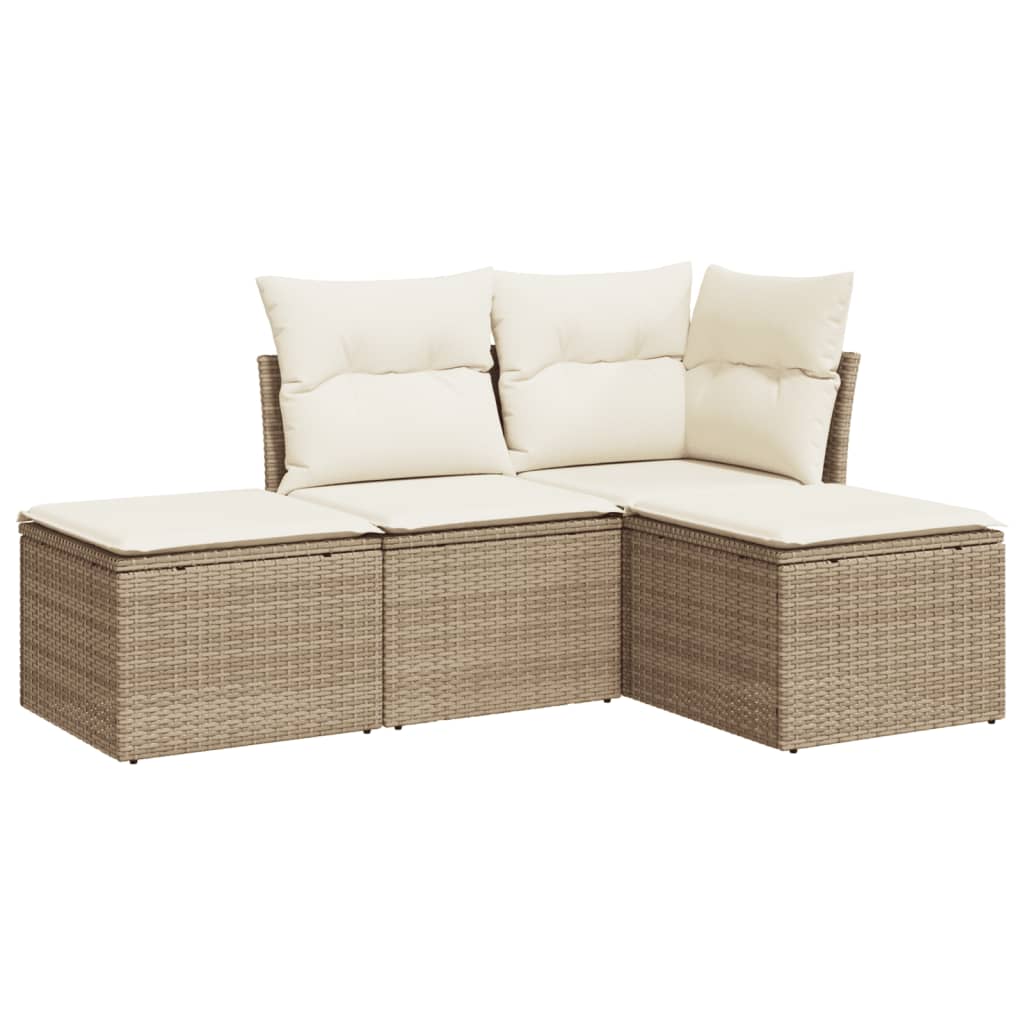sofasæt til haven 4 dele med hynder polyrattan beige
