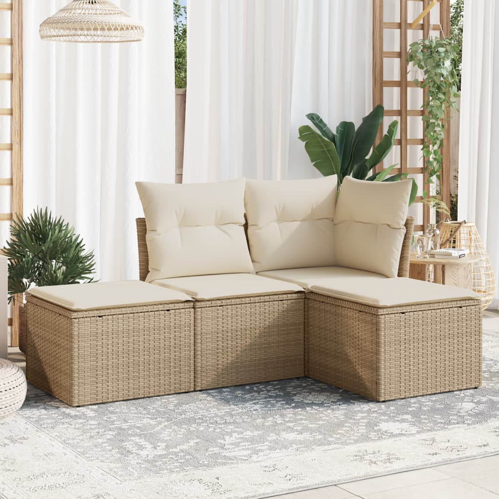 sofasæt til haven 4 dele med hynder polyrattan beige