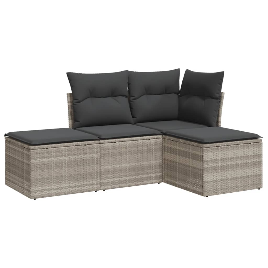 sofasæt til haven 4 dele med hynder polyrattan lysegrå