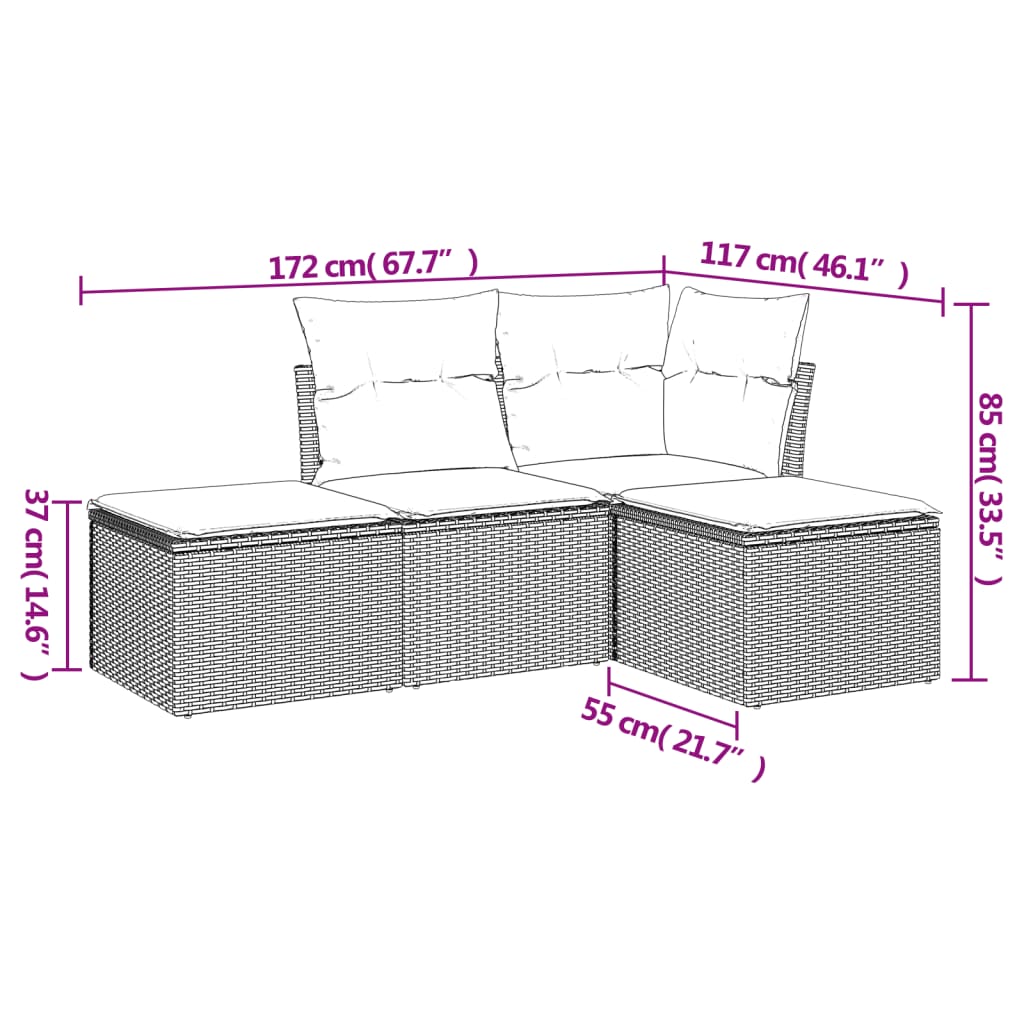 sofasæt til haven 4 dele med hynder polyrattan lysegrå