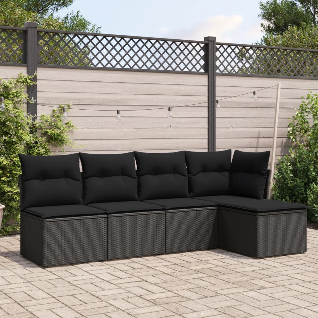 sofasæt til haven 5 dele med hynder polyrattan sort